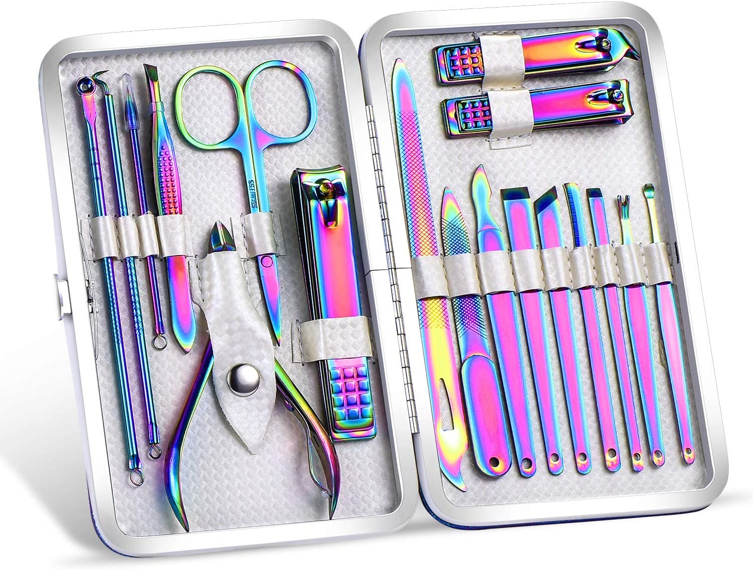 230816052351333_1 2020 New Rainbow Manicure Kits 18 Pcs Nail Clippers for Women Gift SFYDOM Women's Rainbow Leather Manicure Set (18-RainbowManicure Kits) - Image 1